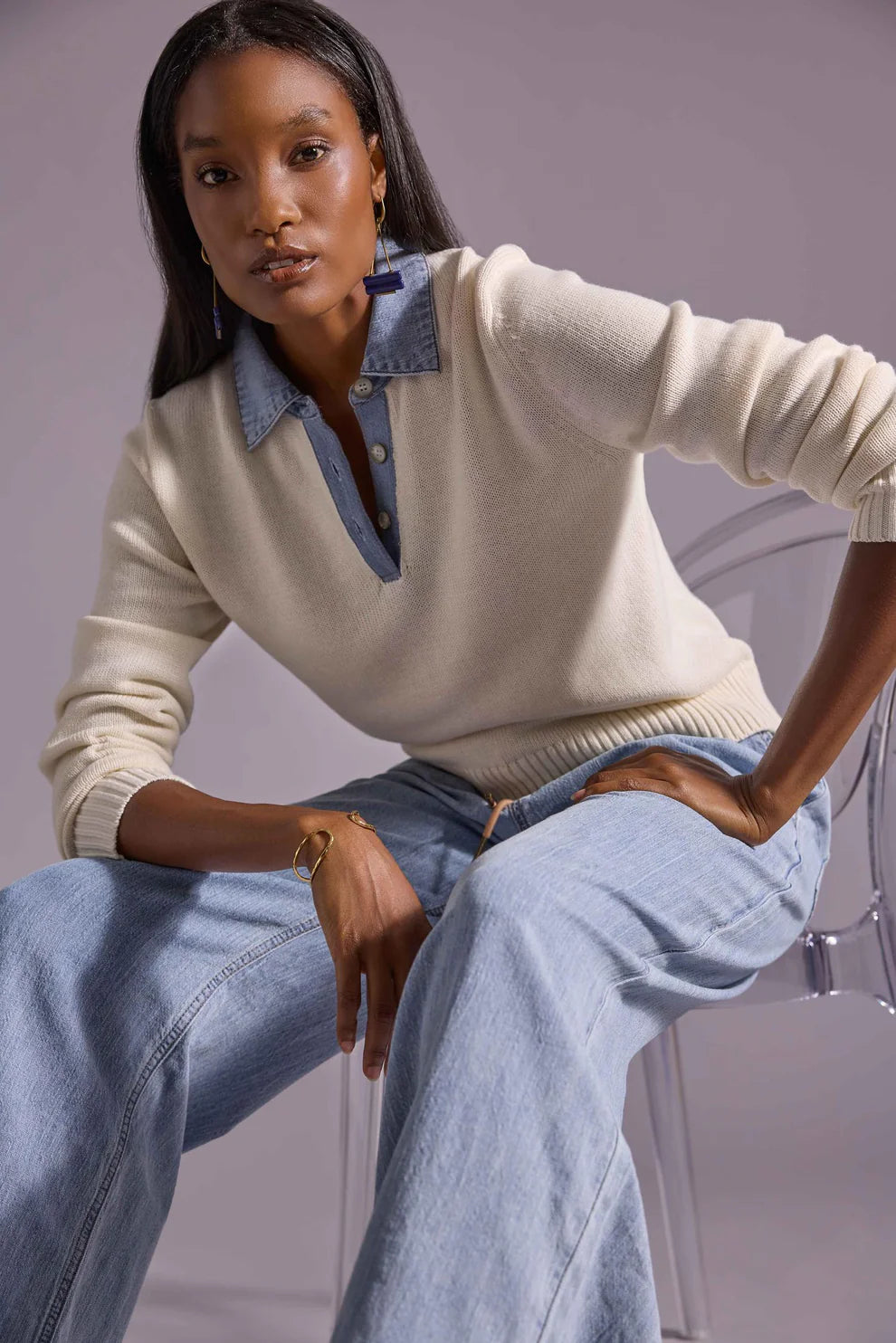 Lilla P Denim Collar Sweater