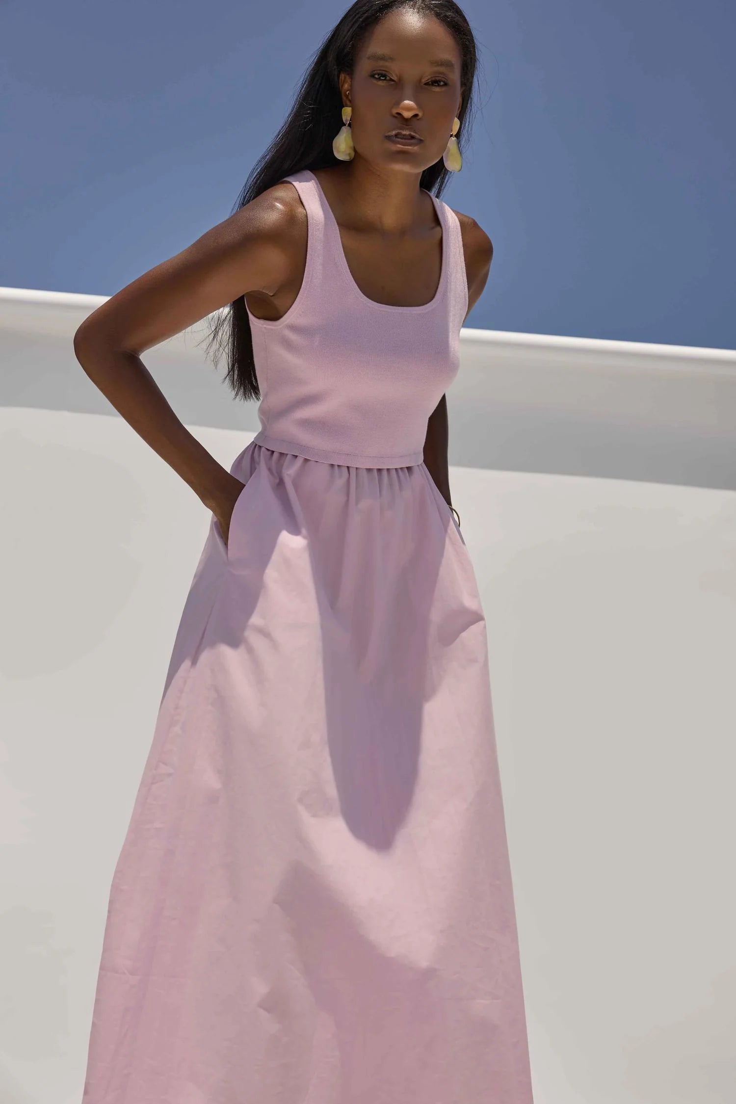 Lilla P Mixed Media Scoop Neck Dress