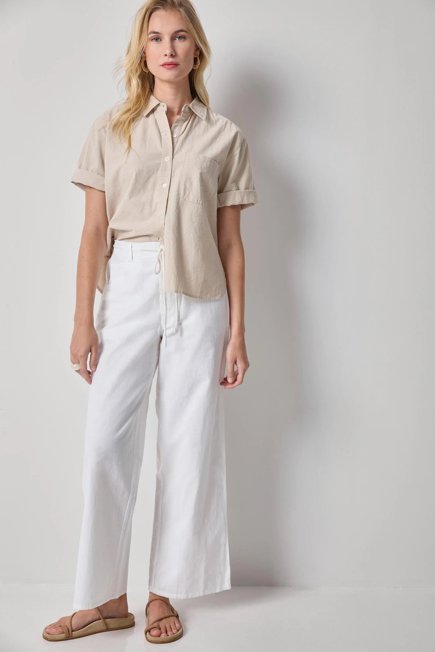 Lilla P Linen Blend Straight Leg Pant