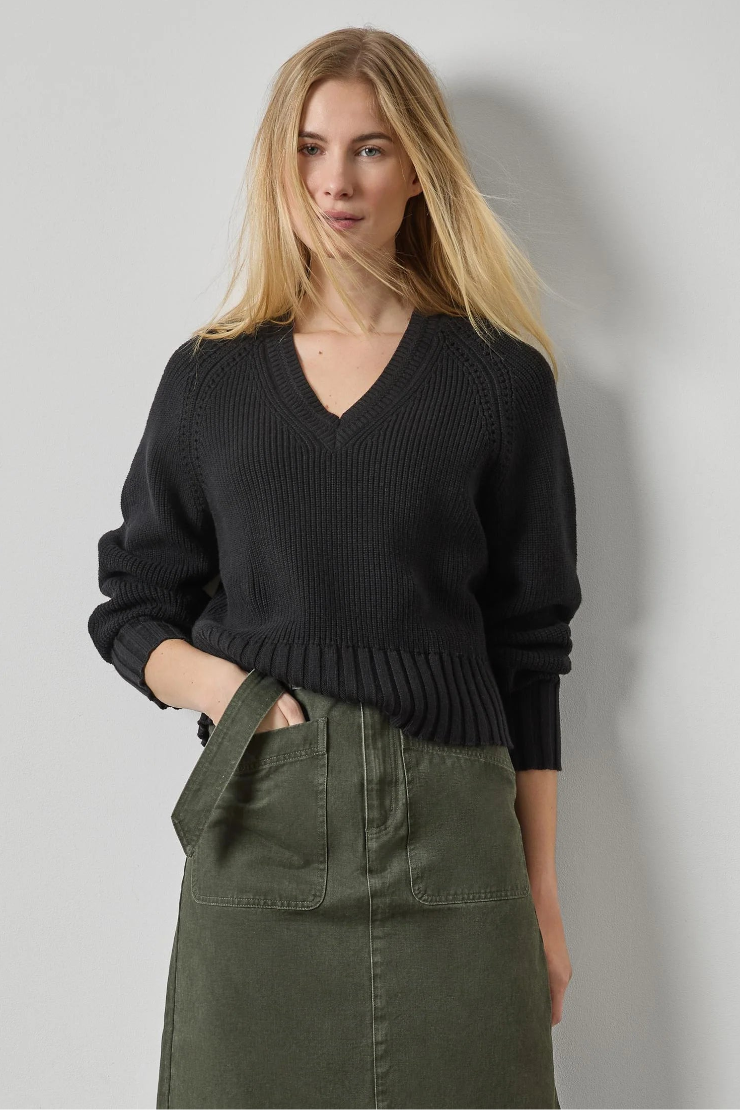Lilla P Textured V-Neck Saddle Sweater