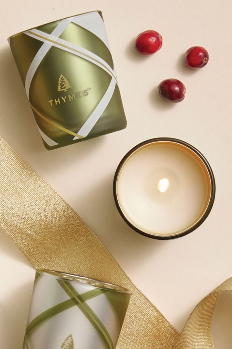 Thymes Frasier Fir Frosted Plaid Votive Trio